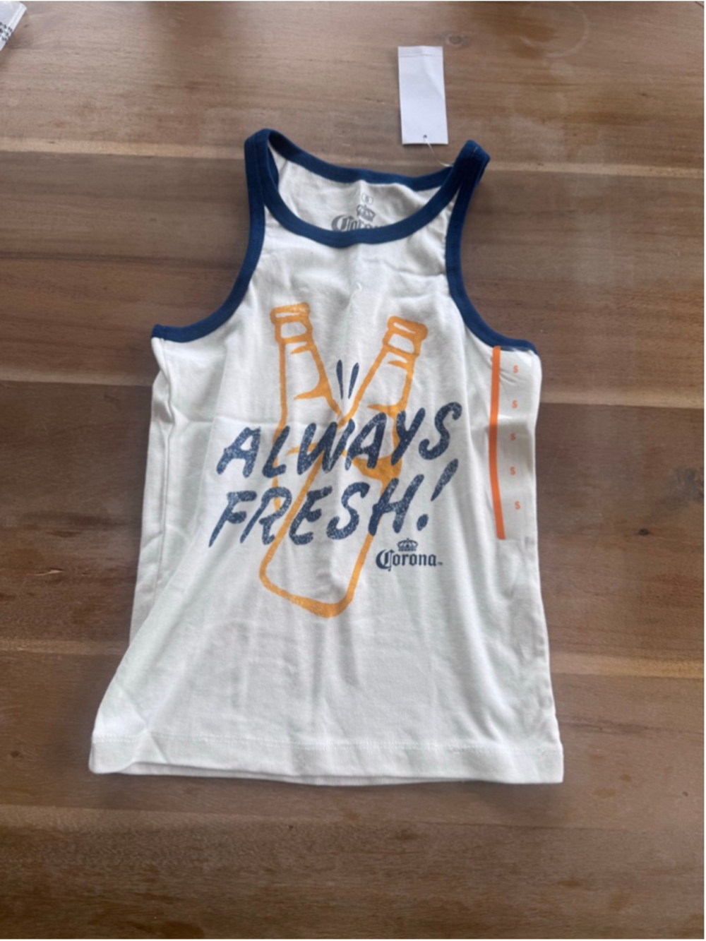 Corona (Beer) White Tank Top with Blue Trim - Always Fresh! S